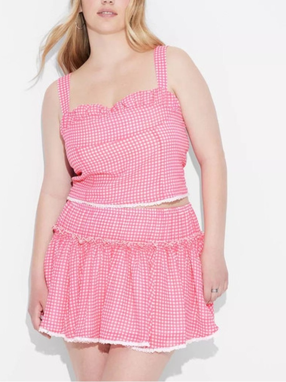 Megan Moroney Pink Gingham Ruffle Mini Skirt & Top Set